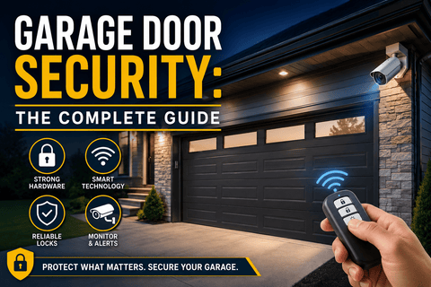 Garage Door Defender installed on a garage door as part of a complete garage security system with CCTV and smart access controls.