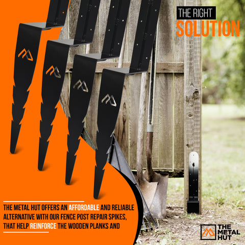 Fence post repair spike used to fix a rotten wooden fence post