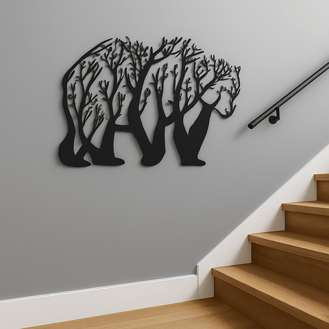 Metal bear tree wall art for indoor wall decoration