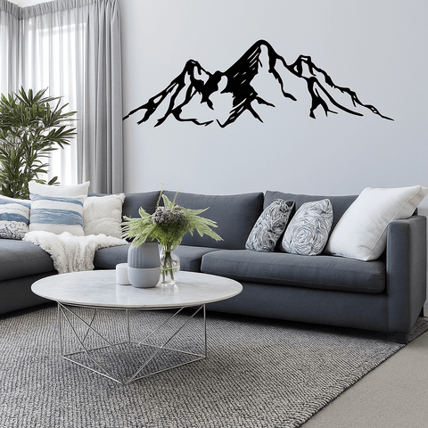 Mountain scape metal wall art UK displayed in modern home