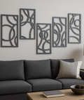 5 circular panels metal wall art UK displayed in modern home