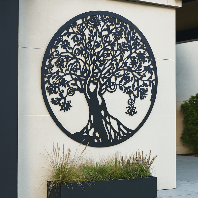 Tree of life metal wall art UK mounted on garden wall
