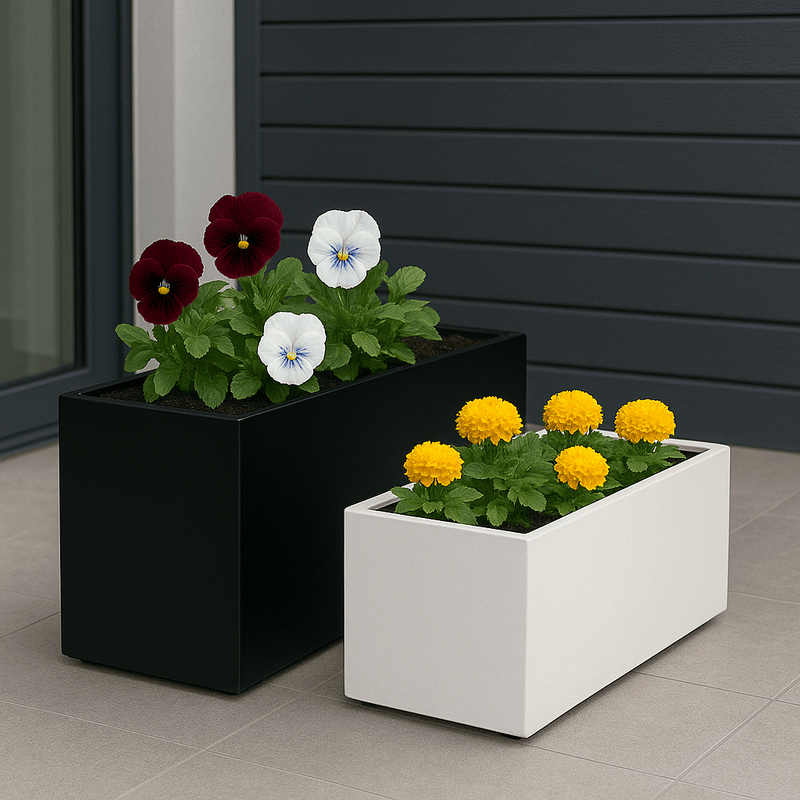 Aluminium trough planter UK in modern garden setting