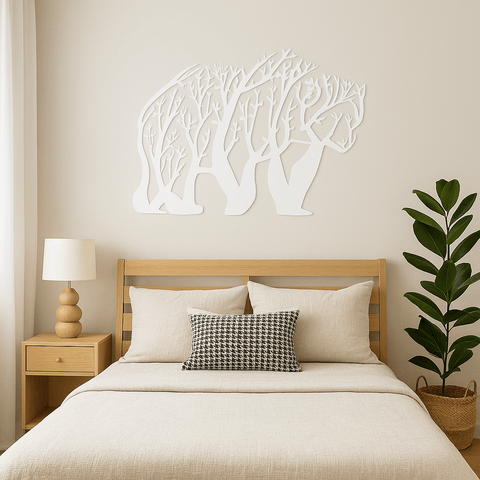 Bear tree metal wall art UK displayed in modern home