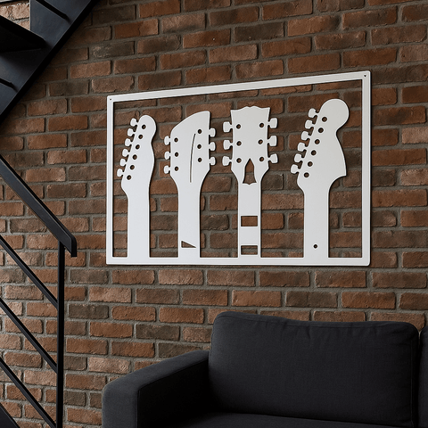 Guitar metal wall art UK displayed in music room