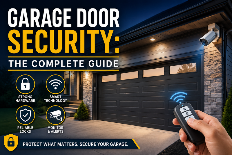Garage Door Defender installed on a garage door as part of a complete garage security system with CCTV and smart access controls.