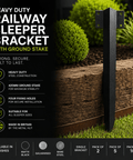 Heavy duty railway sleeper bracket with 420mm ground stake for securing timber railway sleepers in raised beds, garden borders, retaining walls and landscaping projects